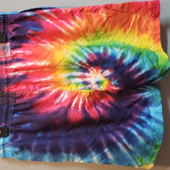 Broken Threads Rainbow Swirl Design Men's Swim Trunks - Picture 3 of 4